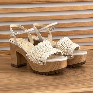 Crotched Platform Wooden High Heels by Jessica Simpson